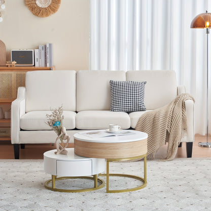 Bijzettafels – Salontafel – Side Table – Nesting Tafels – Opbergtafel – Houten Set – Inklapbaar Ontwerp – Opberglades – Wit Met Gouden Accenten