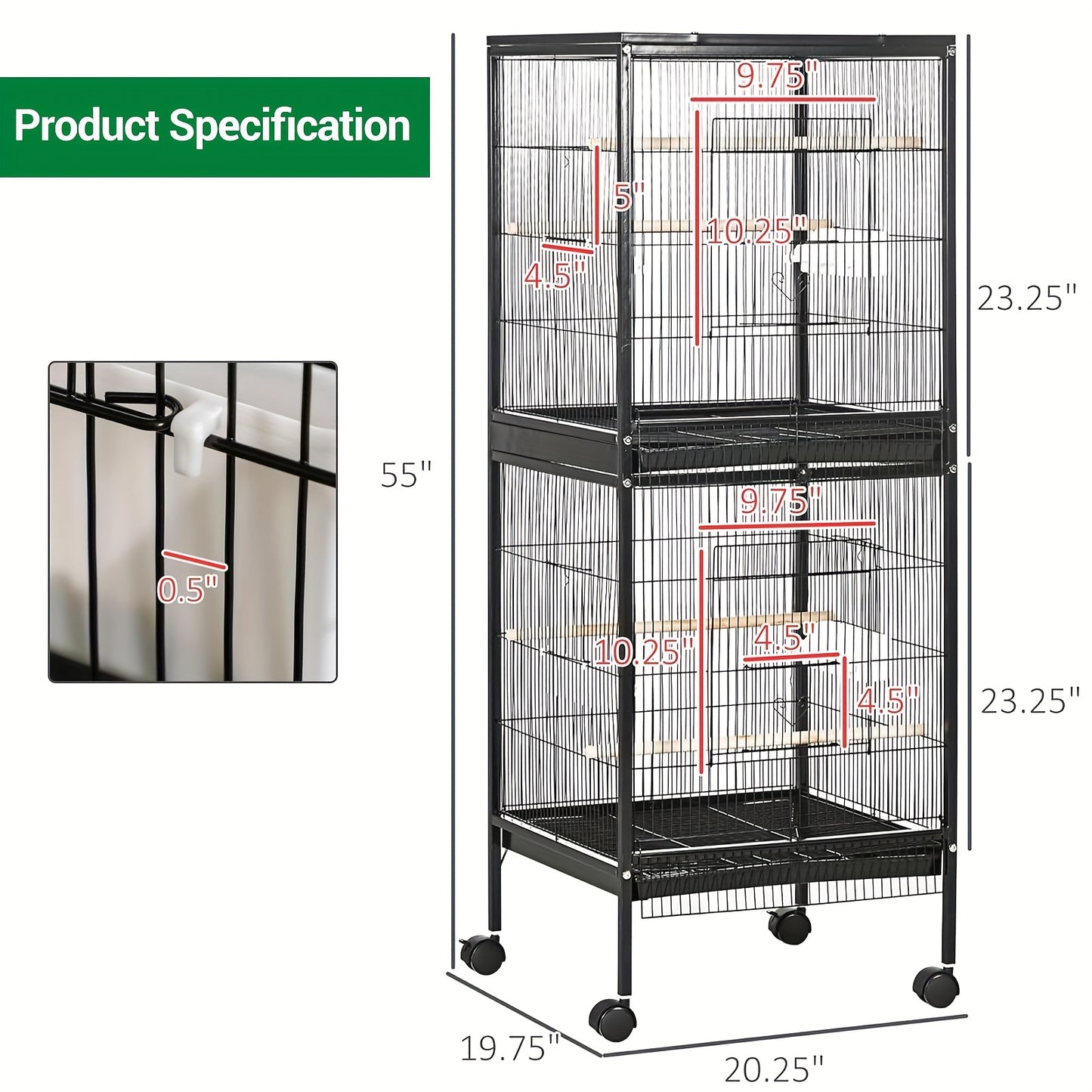 Large Bird Cage with Slide-Out Tray & Removable Panels, 4-Door Access, Wooden Perches, Detachable Base & Feeder/Water Bottle System - Easy Assembly for Parrots, Cockatiels, Lovebirds, Pigeons, Small/Medium Birds - for parakee