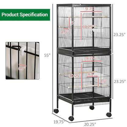 Large Bird Cage with Slide-Out Tray & Removable Panels, 4-Door Access, Wooden Perches, Detachable Base & Feeder/Water Bottle System - Easy Assembly for Parrots, Cockatiels, Lovebirds, Pigeons, Small/Medium Birds - for parakee