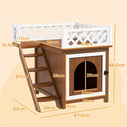 Tweeverdiepingen Kattenhuis – Kattenhut – Kattenverblijf – Kattenren – Konijnenhuis – Bruin – Duurzaam Dennenhout – Veilig Balkon Met Trapjes