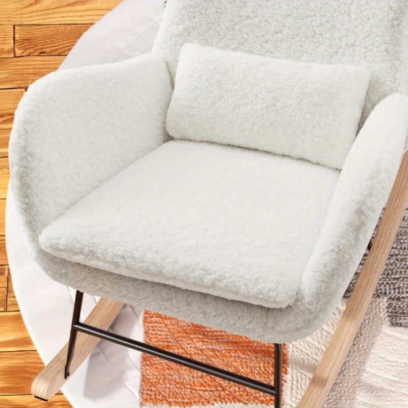 Schommelstoel – Lounge Fauteuil – Relaxstoel – Zachte Teddy Pluche Stoel – Woonkamer Stoel – Met Hoofdkussen – Draagkracht 113 kg – Wit
