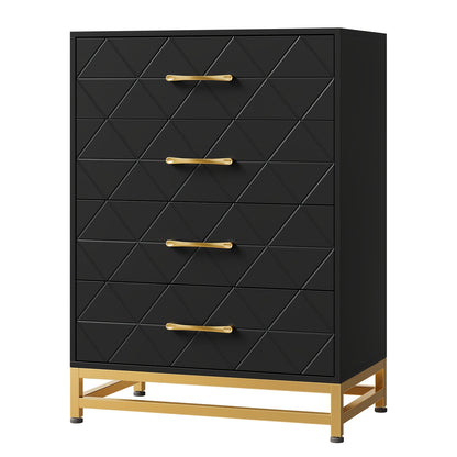 Kommode – Ladekast – Opbergkast – Dressoir – Ladekasten – 4 Laden – MDF Hout – Zacht Sluitende Ladegeleiders – Anti-Kantelbeveiliging - Zwart