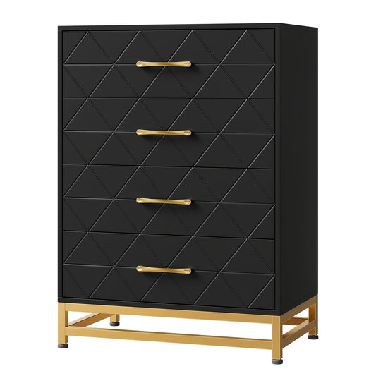 Kommode – Ladekast – Opbergkast – Dressoir – Ladekasten – 4 Laden – MDF Hout – Zacht Sluitende Ladegeleiders – Anti-Kantelbeveiliging - Zwart