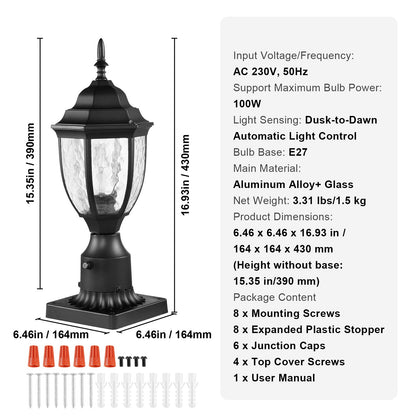 Tuinlamp – Buitenlamp – Tuinverlichting – Lampenpaal – Staande Tuinlamp – Automatische Schemersensor – Aluminium Behuizing Met Gehard Glas