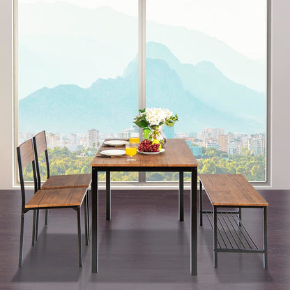 Eethoek 4 Personen – Eettafel Set – Eetkamerset – Tafel en Stoelen – Bank – Industrieel Design – Duurzaam MDF Hout – Ruime Opbergruimte