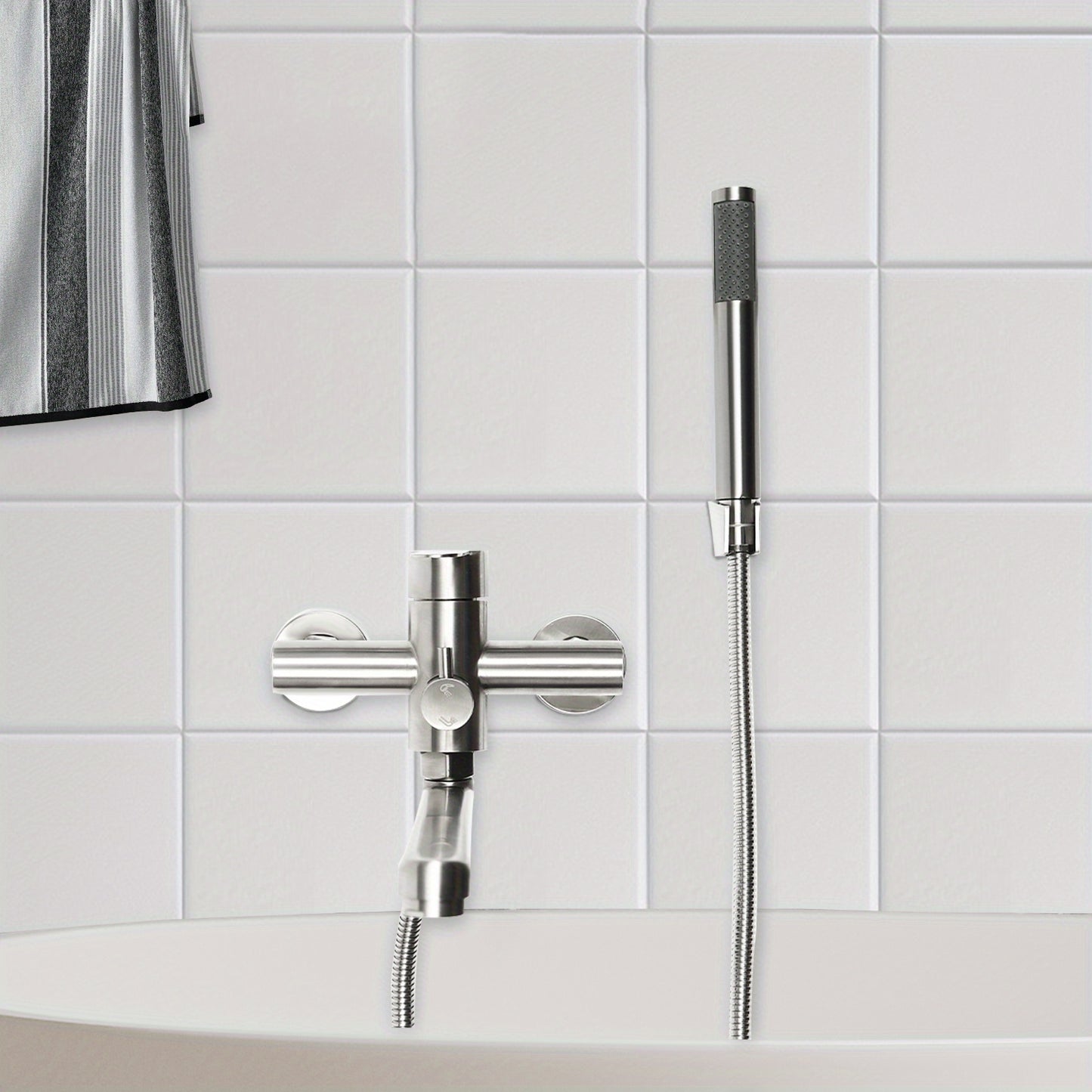 TOOL1SHOOO 22.5cm Brushed Chrome Bath Mixer Faucet - 360° Swivel Wall-Mounted Shower Head with 2 Spout Modes, Modern Design for Home Bathrooms, Hotels, Spas & Gyms, Bathroom Upgrade, Sleek Bathroom Style, Durable Bathroom Fi