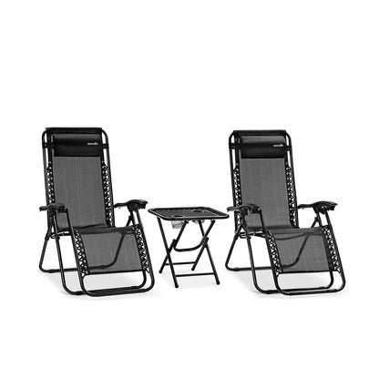 Loungestoel – Lounger – Relaxstoel – Tuinstoel – Fauteuil – Verstelbaar – Inclusief Bijzettafel met 2 Bekerhouders - Zwart