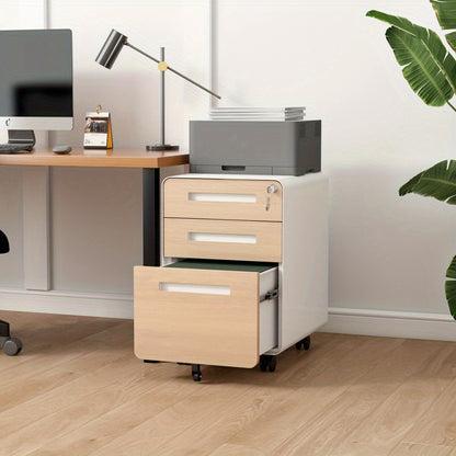 Rollendossierkast – Rolcontainer – Archiefkast – Rolkast – Jaloeziedeurkast – Mobiel Met Slot – Water- En Vochtbestendig – Vijf Wielen – Compact Onder Bureau – Wit Metalen Design
