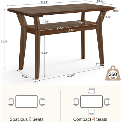 Eettafel – Tafel – Keukentafel – Dinertafel – Tafeltje – 47 Inch Farmhouse Tafeltje Voor 4 Personen – 2-Laags Opbergruimte – Massief Houten Poten