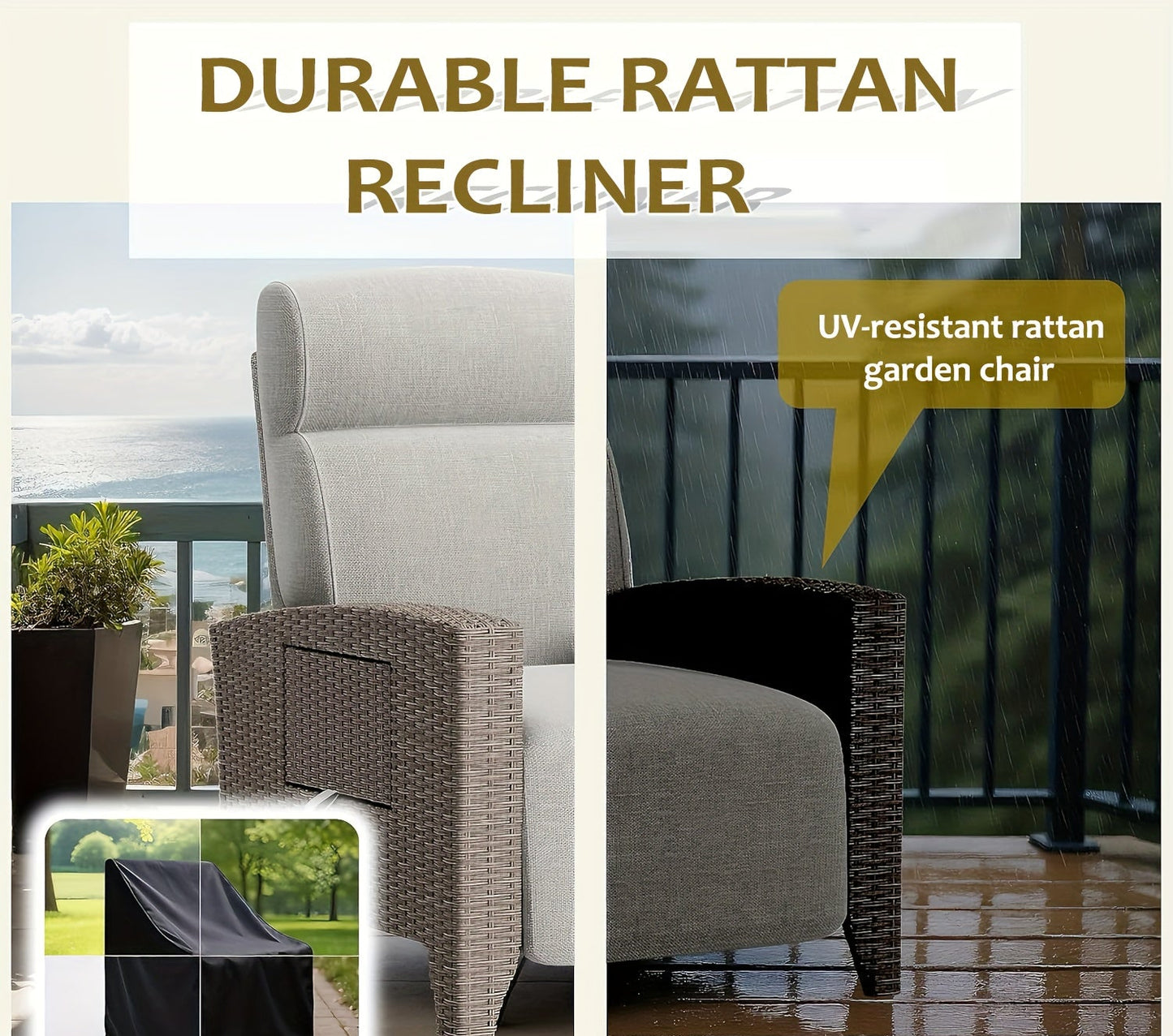Ligbed – Lounger – Zonnebed – Ligstoel – Tuinstoel – Verstelbare Rugleuning 95°-165° – Inclusief Inklapbare Zijtafel en Dust Cover