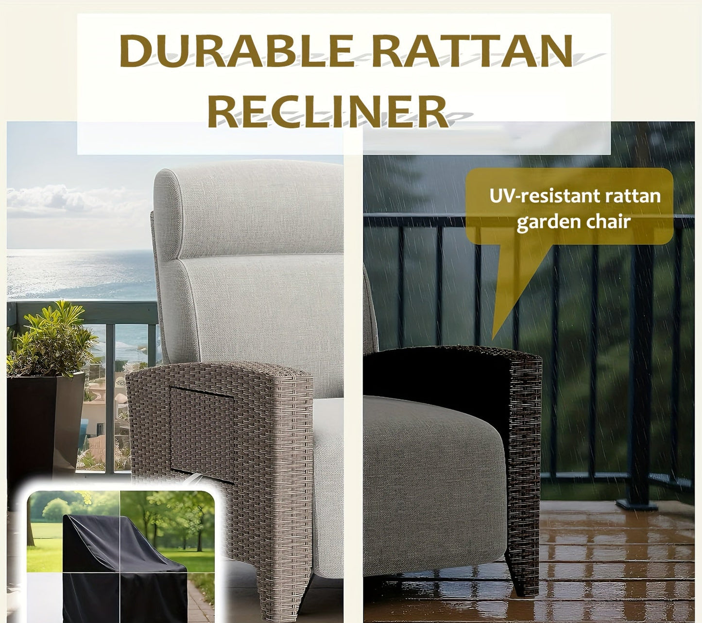 Ligbed – Loungestoel – Zonnebed – Ligstoel – Tuinstoel – Verstelbare Rugleuning 95°-165° – Inclusief Opvouwbaar Zijtafeltje – Bruin Rattan Met Abrikoos Kussen