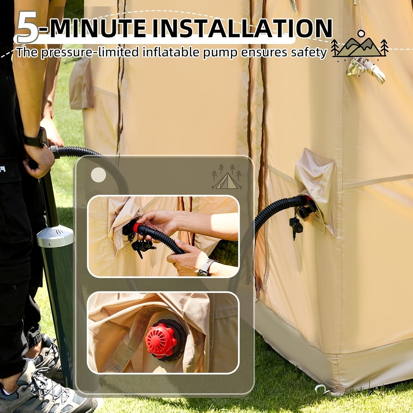 Opblaasbare Tent – Camping Tent – Weekendtent – Gezinstent – Festival Tent – 10 Persoons – 12 m² – Verstevigd Oxford 420D – Snelle 5-minuten Opzet