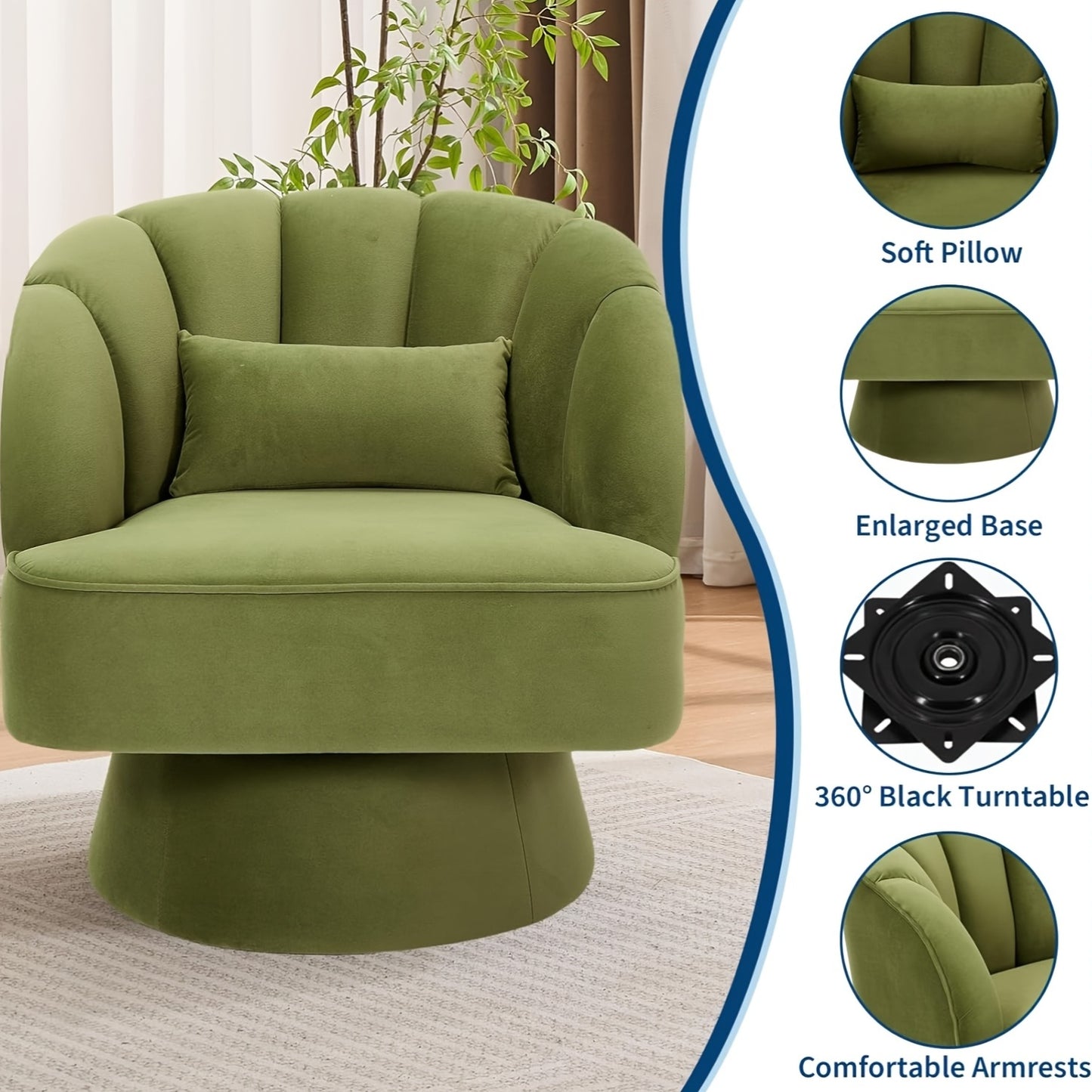 Draaifauteuil – Lounge Stoel – Fauteuil – Leunstoel – Relaxstoel – Groen Velvet – 360° Draaibaar – Ergonomische Wingback Rugleuning