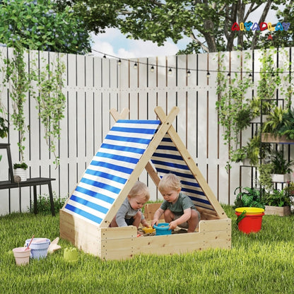 Zandbak – Speelbak – Buitenbak – Zandkist – Sandbox – Natuurlijk Hout – Weerbestendige Beschermhoes – Ruime 120x120 cm Speelplek