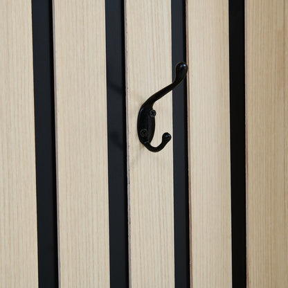 Garderobekast – Kledingkast – Kleerkast – Halmeubel – Opbergkast – Smal Design – Spiegeldeur en Uittrekbare Kledingstang – Bankje met Opbergruimte – MDF Houtlook