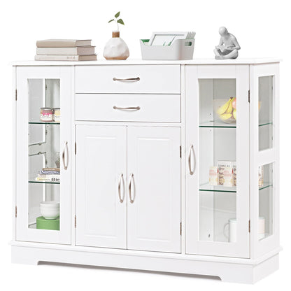 Dressoir – Sideboard – Kast – Buffetkast – Opbergkast – Wit – Temperglas Deuren – MDF 107x30x82 cm