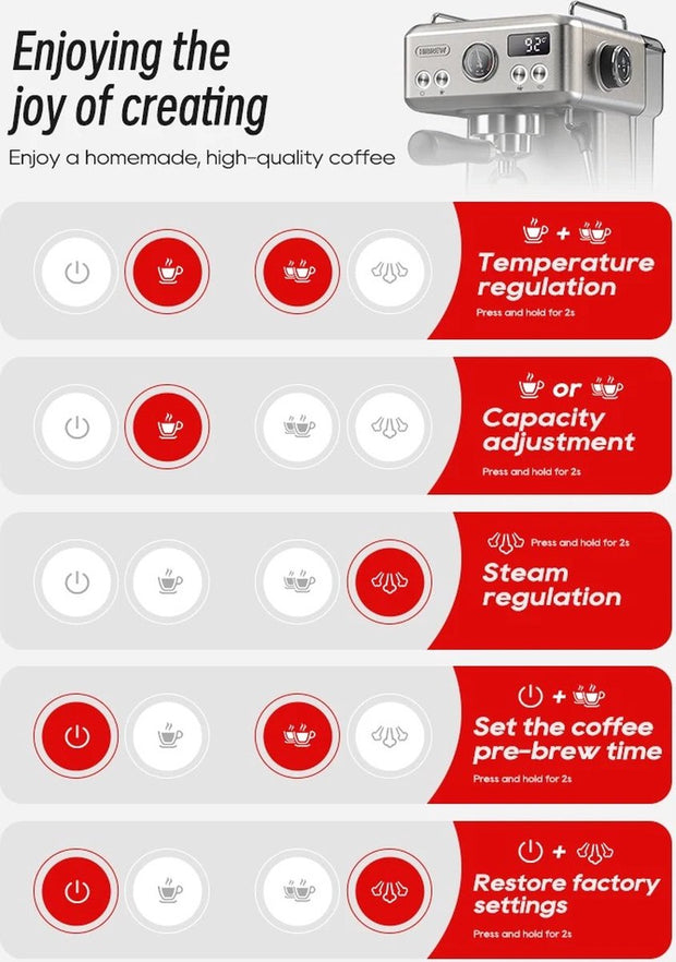 Espressomachine - Semi automatisch - Espresso machine - Mooi Italiaans design - Gebruiksvriendelijk