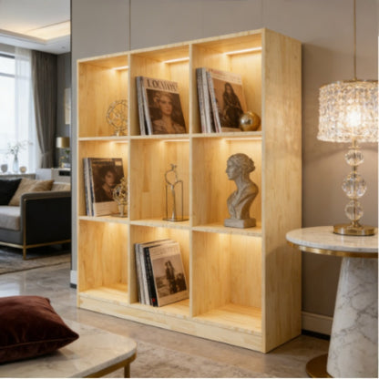Solid Pine Wood Bookcase & Room Divider - Freestanding Modern Bookshelf with 9-Shelf Storage, Wood Grain, Assembly, Space-Saving Shelving Unit Suitable for Living Room, Study, Office - Demountable Furniture (104x33.5x110cm)