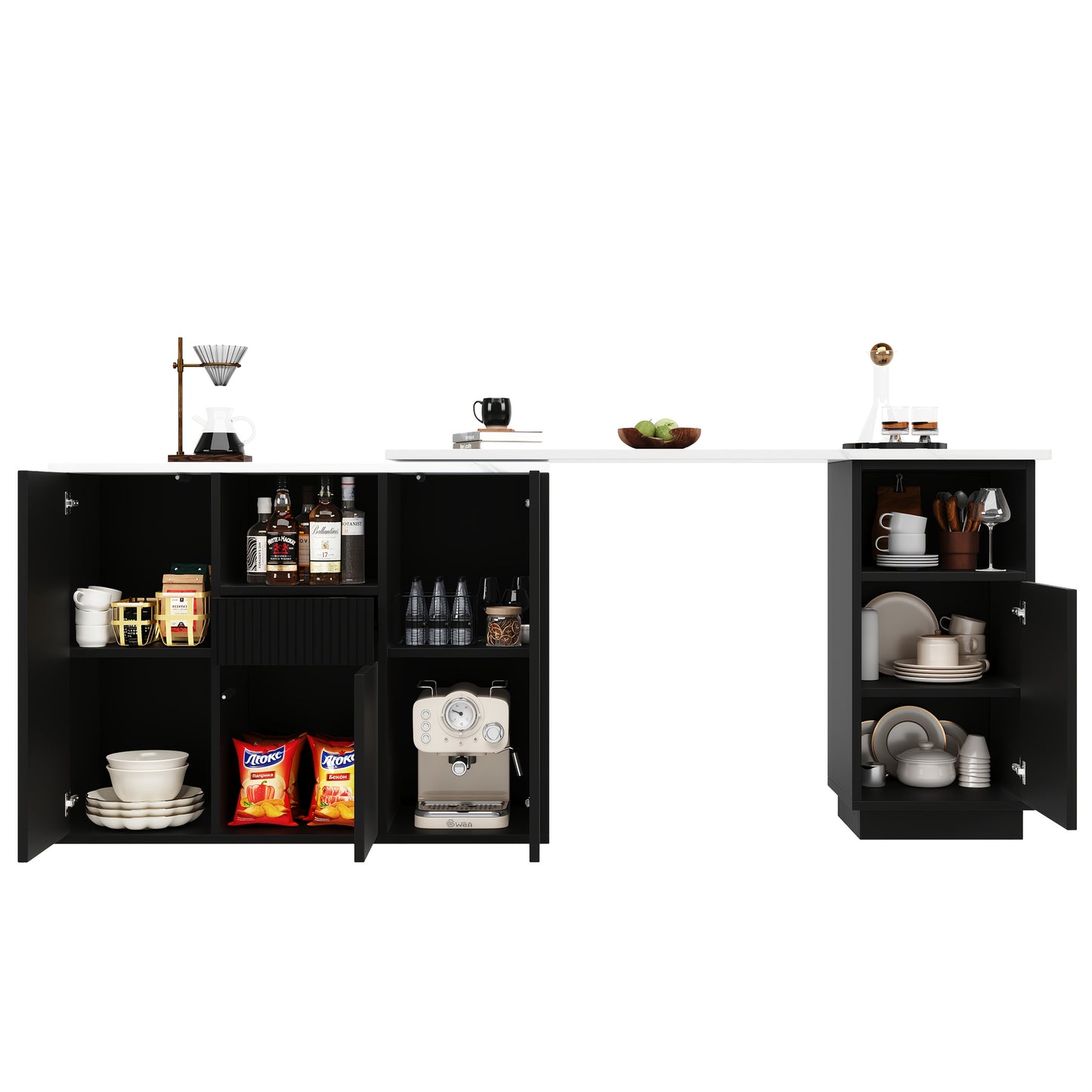 Bartafel – Statafel – Keukentafel – Barmeubel – Bistrotafel – Uitschuifbaar – Opbergruimte – Bamboe – Zwart – Mobiel