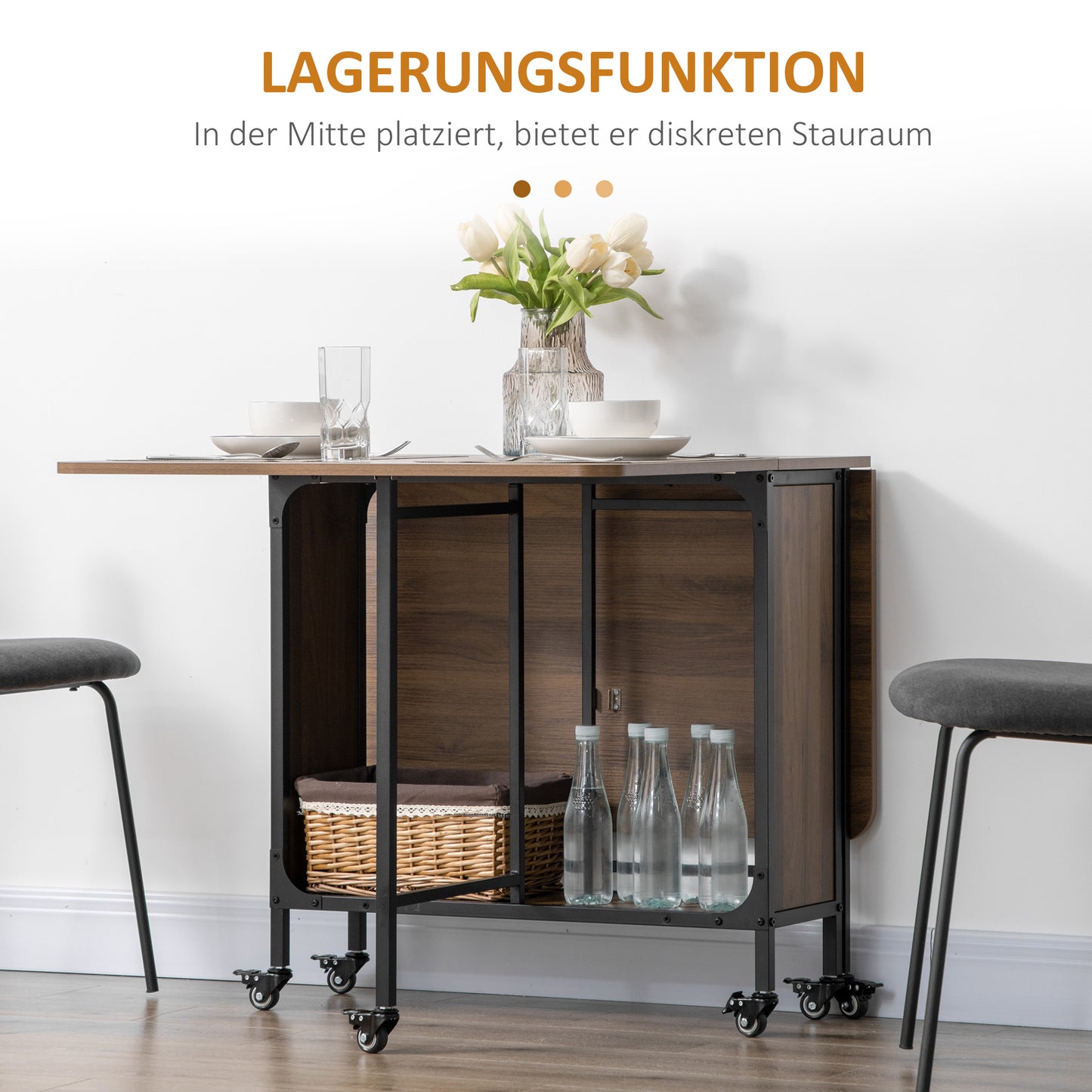 Vouwtafel – Klaptafel – Campingtafel – Tuintafel – Inklapbare Tafel – Mobiel Op Wieltjes – 130 x 80 x 74 cm – Melamine Coating Bruin