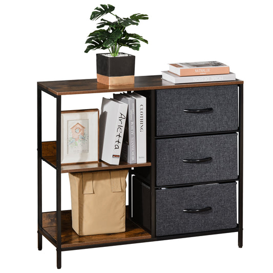Opbergkast – Opbergmeubel – Kasten – Stellingkast – Opbergrek – Met 3 Stoffen Lades – Metaal Frame Bruin & Donkergrijs