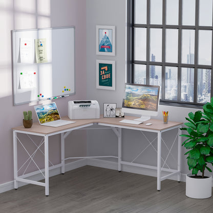Hoekbureau – L-vormig Bureau – Computerbureau – Schrijftafel – Thuiswerkplek – Natuurlijk Kleur – Metaframe – 150x150x76 cm – Schuin Randontwerp