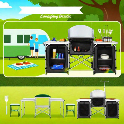 Opvouwbare Kooktafel – Outdoor Kooktafel – Campingtafel – Picknicktafel – Kampeertafel – Drie Kastjes – Afneembaar Windscherm