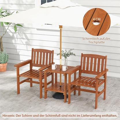 Tuinbank – Tuinset – Buitenbank – Balkonbank – Acaciahouten Bank – 2 Persoons – Met Zijtafel – Parasoluithouder – Weerbestendig Hout – Ergonomisch Design
