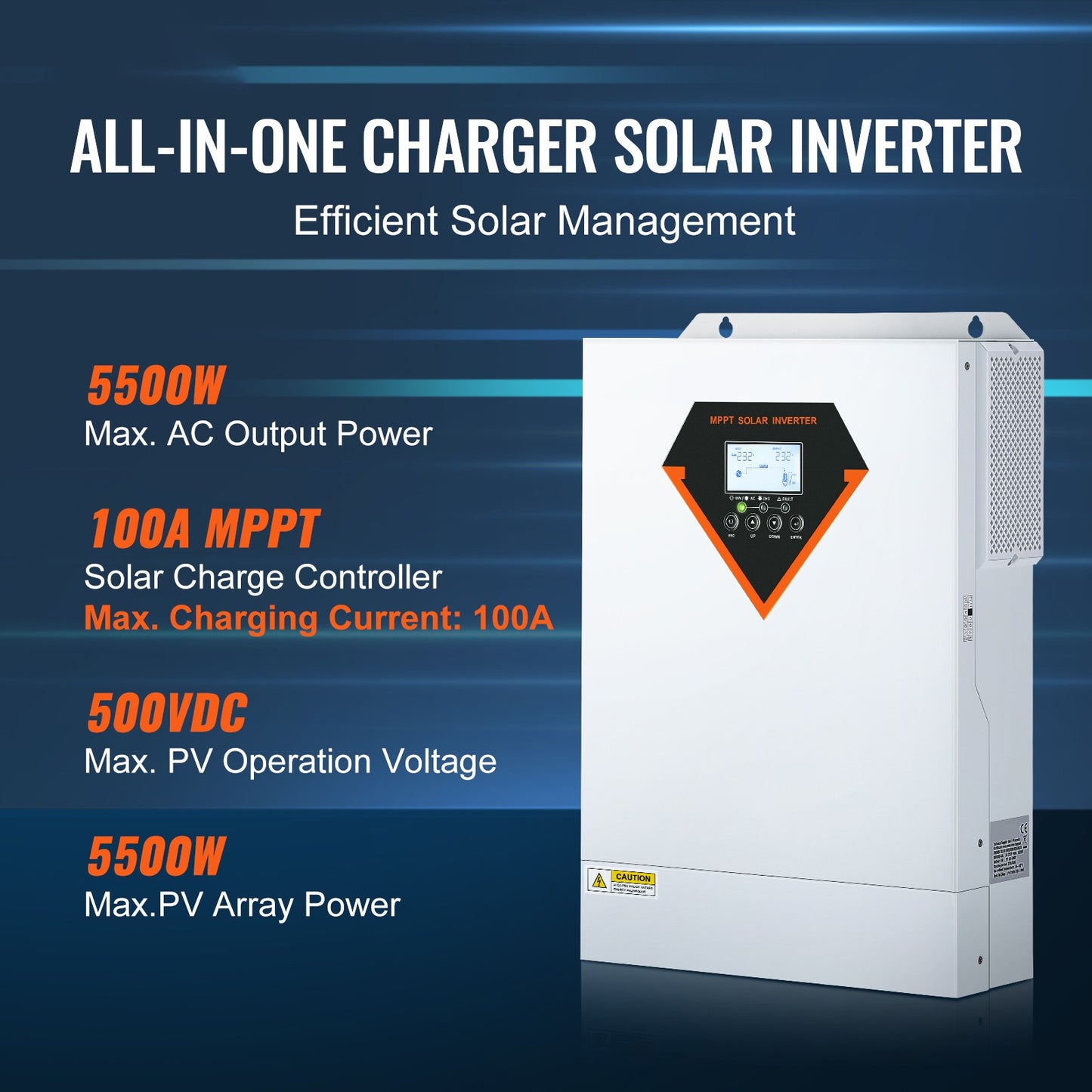 Zonne-omvormer – Hybride Omvormer – Solar Inverter – Energieomvormer – Off-grid Omvormer – 5500W Vermogen – 100A MPPT Zonnelader