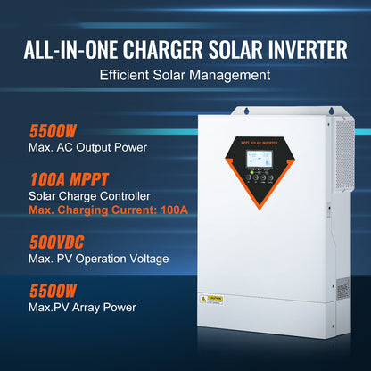 Zonne-omvormer – Hybride Omvormer – Solar Inverter – Energieomvormer – Off-grid Omvormer – 5500W Vermogen – 100A MPPT Zonnelader