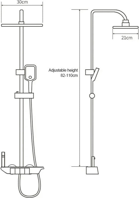 Shower Faucet - Bathroom Shower Faucet - Luxury Shower - Rain Shower Faucet - Piano Shower - Thermostat - 4 Functions - With Digital Display - Pressure Release - Black