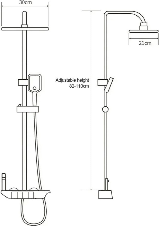 Shower Faucet - Bathroom Shower Faucet - Luxury Shower - Rain Shower Faucet - Piano Shower - Thermostat - 4 Functions - With Digital Display - Pressure Release - Black