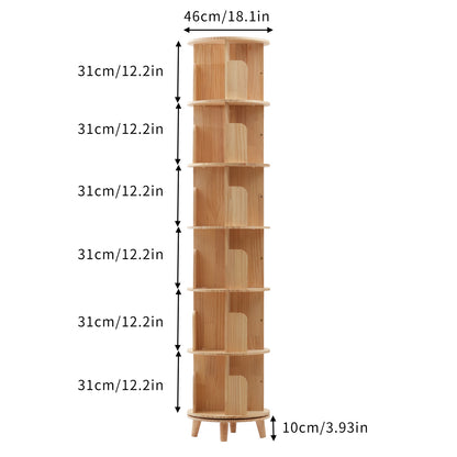 Boekenrek – Boekenkast – Boekenplank – Opbergkast – Wandrek – 6-laags Draaibaar – Massief Grenenhout – 360° Rotatie – Ruimtebesparend & Stevig