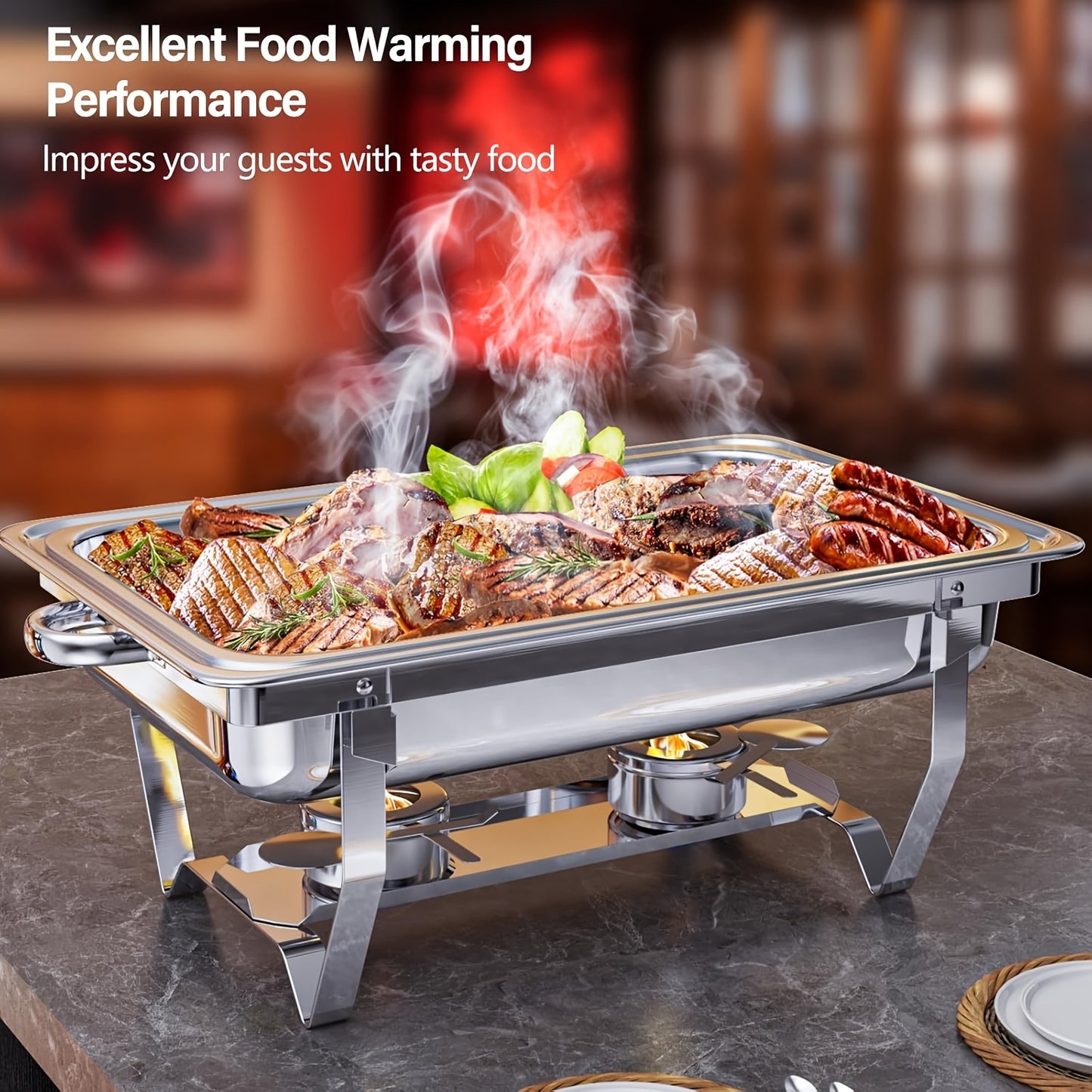 Chafing Dish – Buffetwarmer – Warmhoudplaat – Warmhoudschaal – Warmhoudbak – Set Van 4 – Roestvrij Staal – 9 Liter Inhoud