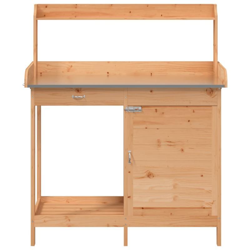 Tuinwerkbank – Buitenwerkbank – Werktafel – Tuinmeubel – Tuinkast – Stevig Vurenhout – Ruim Werkblad 110,5x45 cm – Bruin