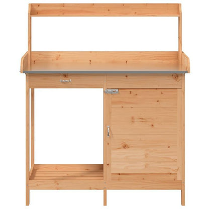 Tuinwerkbank – Buitenwerkbank – Werktafel – Tuinmeubel – Tuinkast – Stevig Vurenhout – Ruim Werkblad 110,5x45 cm – Bruin