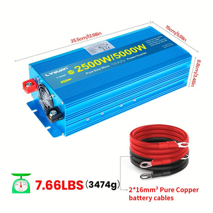 Spanningsomvormer – Omvormer – Inverter – Stroomomzetter – Converter – 2500W Zuivere Sinus – Aluminium Behuizing – LCD Display – 2x 230V Stopcontacten + USB