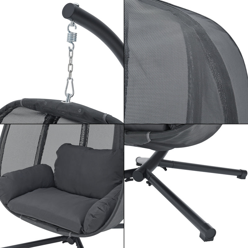 Hangstoel – Hangmand – Hangstoel Met Frame – Schommelstoel – Tuinstoel – Stevig Stalen Frame – Max. 120 Kg – Donkergrijs
