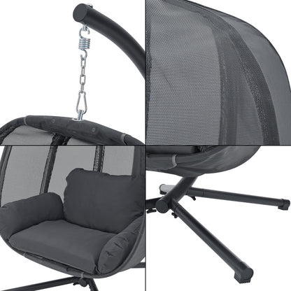 Hangstoel – Hangmand – Hangstoel Met Frame – Schommelstoel – Tuinstoel – Stevig Stalen Frame – Max. 120 Kg – Donkergrijs