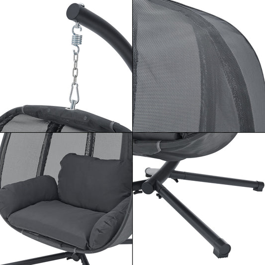 Hangstoel – Hangmand – Hangstoel Met Frame – Schommelstoel – Tuinstoel – Stevig Stalen Frame – Max. 120 Kg – Donkergrijs