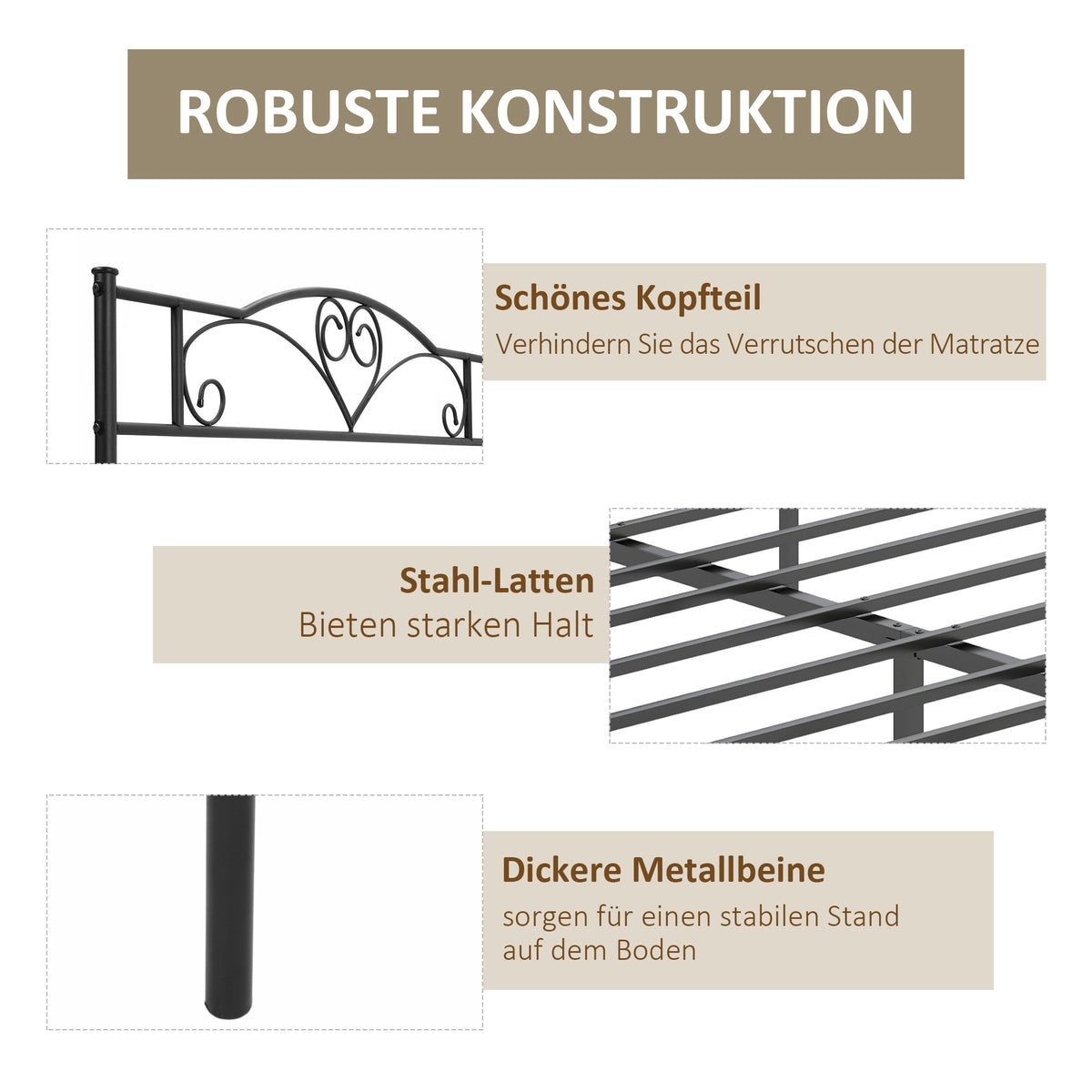 Metalen Bedframe – Stalen Bedframe – Metalen Ledikant – Metalen Slaapbed – Metalen Onderstel – Zwart – Stevige Constructie 300 kg Draagkracht – Afmeting 145x211x106 cm