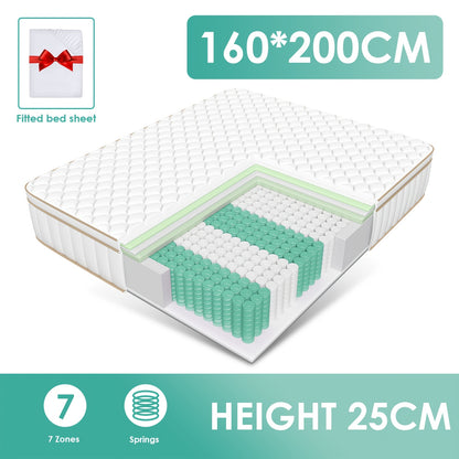 Authmic Pocket Spring Mattress 90x200/140x200/160x200/180x200 Cm | Medium Firmness H3, 7-Zone, High-Quality Comfort Foam, Rolled Design