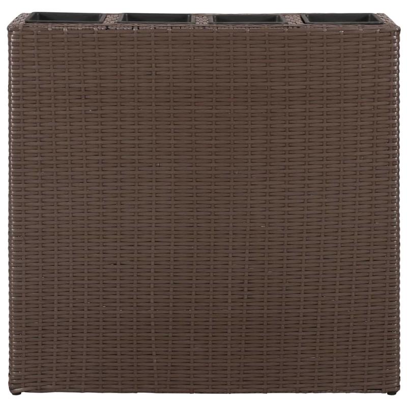 Modern Metal Square Planter Box with 4 Pots - Weather-Resistant Indoor/Outdoor Garden Bed, Striped Design & Brown Poly Rattan-Like Texture, Durable Metal Construction for Patio, Balcony, or Lawn - Ideal for Bonsai Trees & Sma