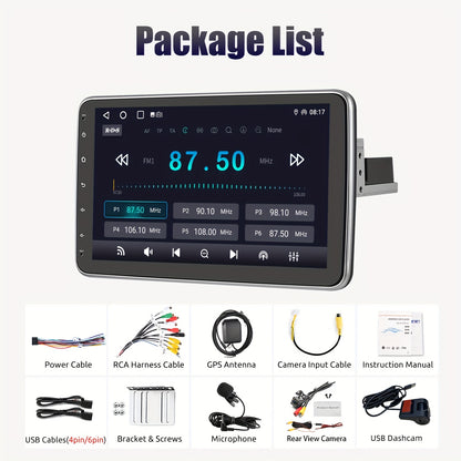 Single DIN Autoradio – Autoradio Met Draaibaar Scherm – Android Autoradio – Auto Multimedia Speler – Autoradio Met Camera – 10,1 Inch HD Touchscreen – Draadloos CarPlay & Android Auto