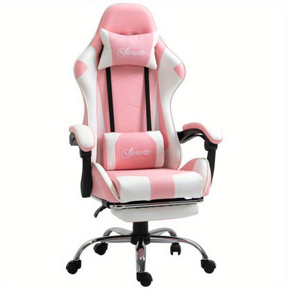 Gamingstoel – Gamestoel – Gaming Chair – Bureaustoel – Game Stoel – Ergonomisch – Verstelbare Hoofdsteun – 360° Draaibaar – Roze/Wit – Stevige Constructie – Comfortabel Gevuld