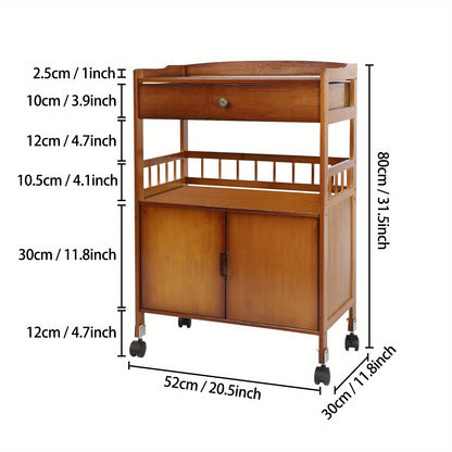 Bamboe Kastje – Opbergwagen – Opbergkast – Opbergrek – Ladekast – 52x30x80 cm – 4 Wielen Met Rem – Stevig Bamboehout