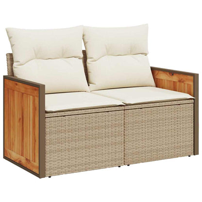 Tuinbank – Tuinmeubel – Garden Sofa – Buitenbank – Terrasbank – Beige en Crèmewit – Poly Rattan en Massief Acaciahout – Weerbestendig en Comfortabel