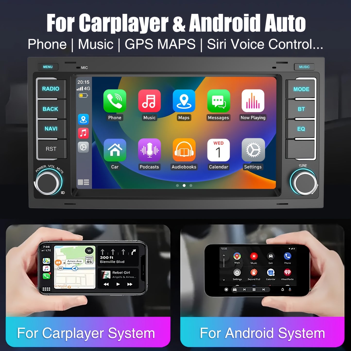 Multifunctioneel Android Autosysteem – Autosterio – Navigatiesysteem – Touchscreen Multimedia – Infotainment – 7-inch HD Touchscreen – Draadloze CarPlay-ervaring & Ingebouwde Dashcam