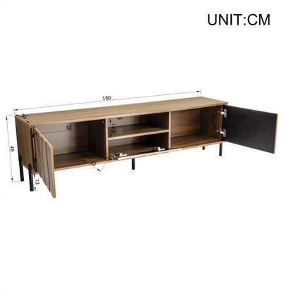 TV-meubel – TV-kast – Lowboard – Dressoir – Media meubel – 3D Gestreept – Bamboe – Laag Ontwerp – Vloerplaatsing