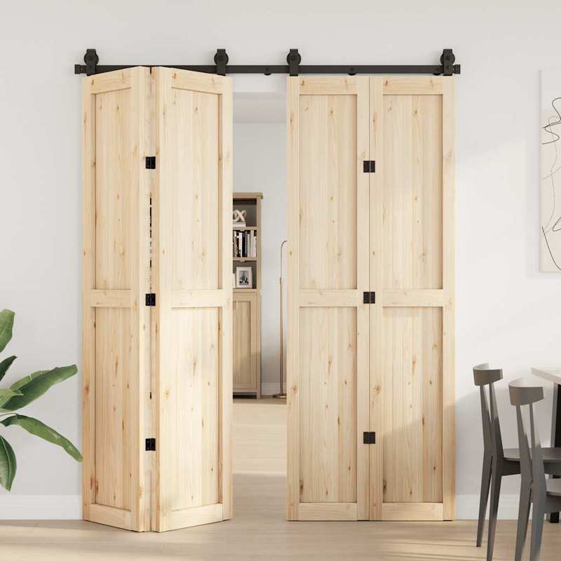 Schuifdeur – Binnendeur – Houten Deur – Loftdeur – Schuifdeursysteem – Zwaar Massief Hout – 59,94 cm Breed – 137,16 cm Hoog – Zwarte Handgrepen – Duurzaam & Gebruiksvriendelijk